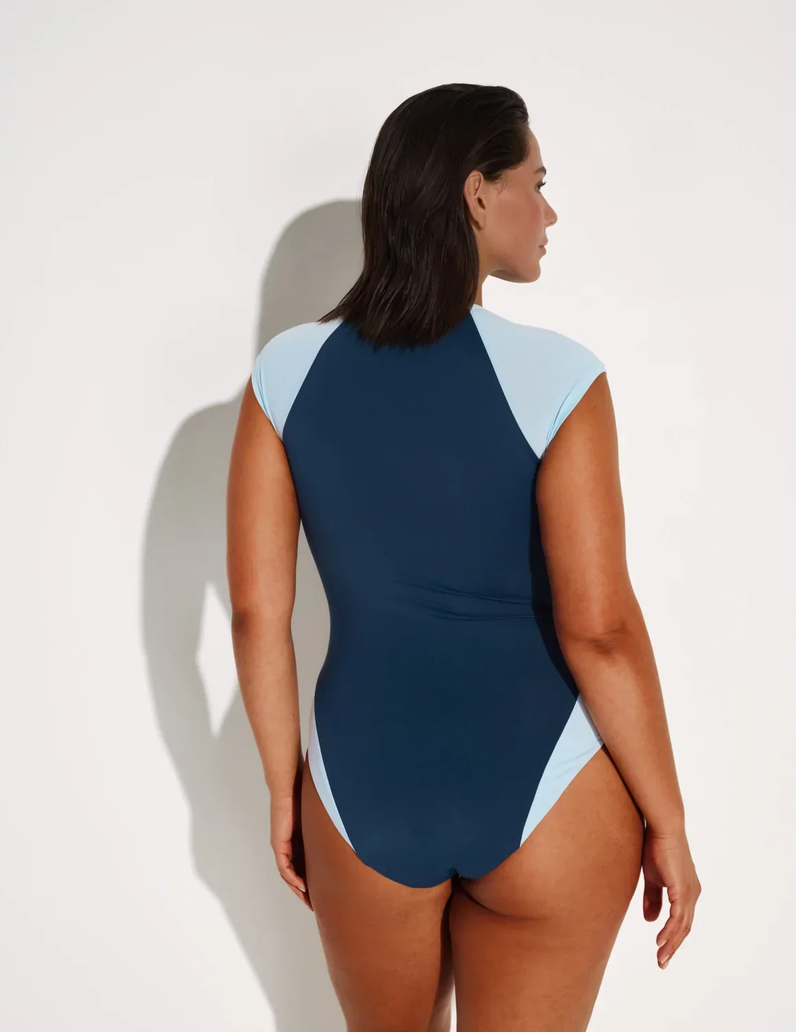 Cap-Sleeve One Piece Swimsuit - Color Block - Last Call - Image 6